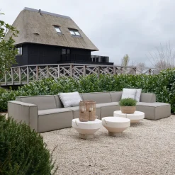 Bellagio Outdoor Footstool, sunbrella source, oak