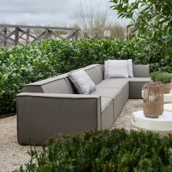 Bellagio Outdoor Footstool, sunbrella source, oak