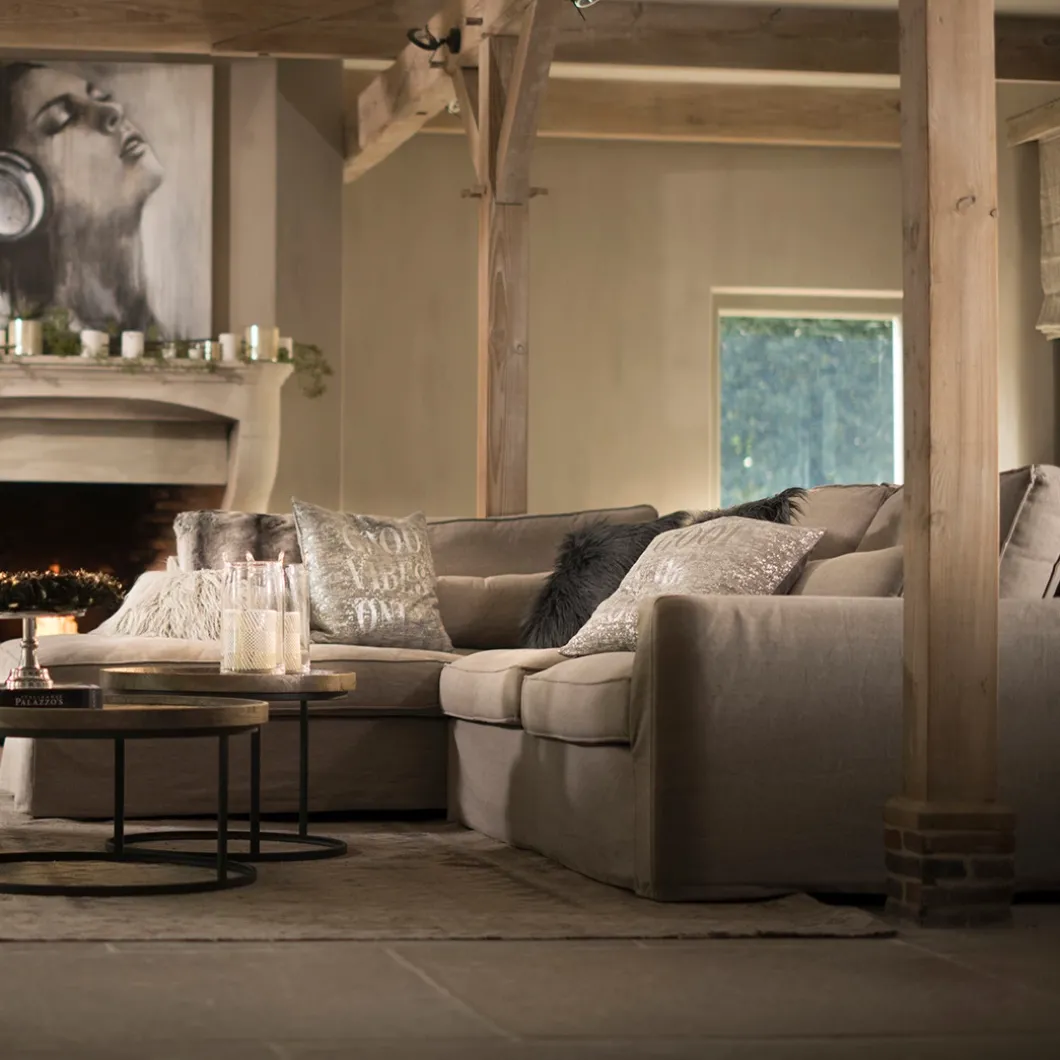 Brompton Cross Corner Sofa Chaise Longue Left, velvet, golden beige