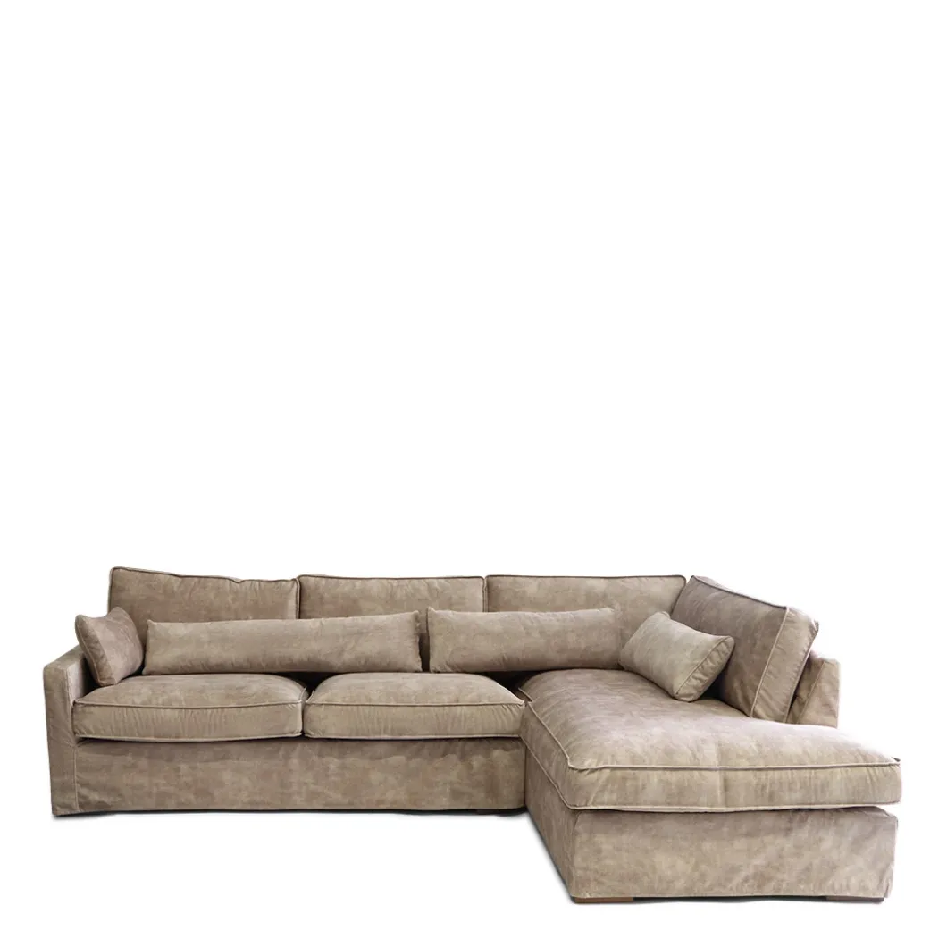 Brompton Cross Corner Sofa Chaise Longue Right, velvet, golden beige