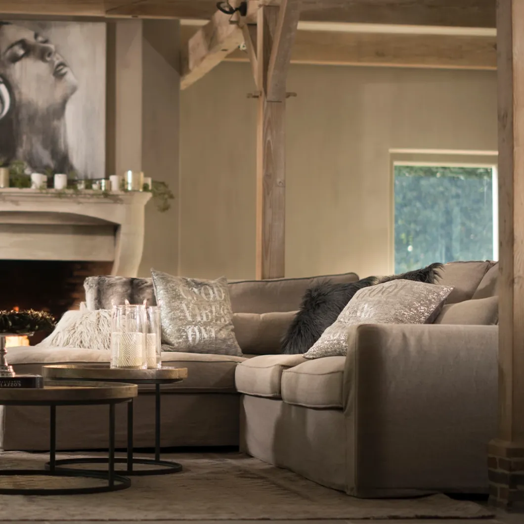 Brompton Cross Corner Sofa Chaise Longue Right, velvet, golden beige