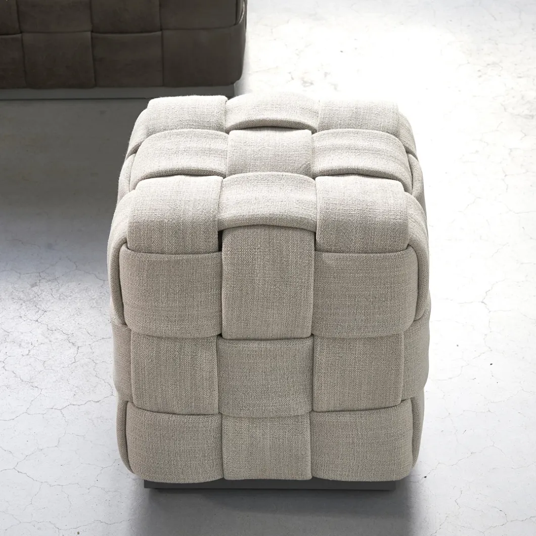 Poef Room 48 Metal Frame, Fabulous Flax, Mouliné Linnen