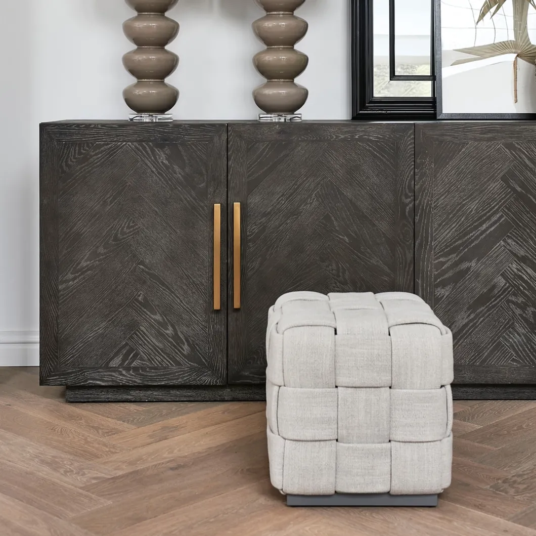 Poef Room 48 Metal Frame, Fabulous Flax, Mouliné Linnen