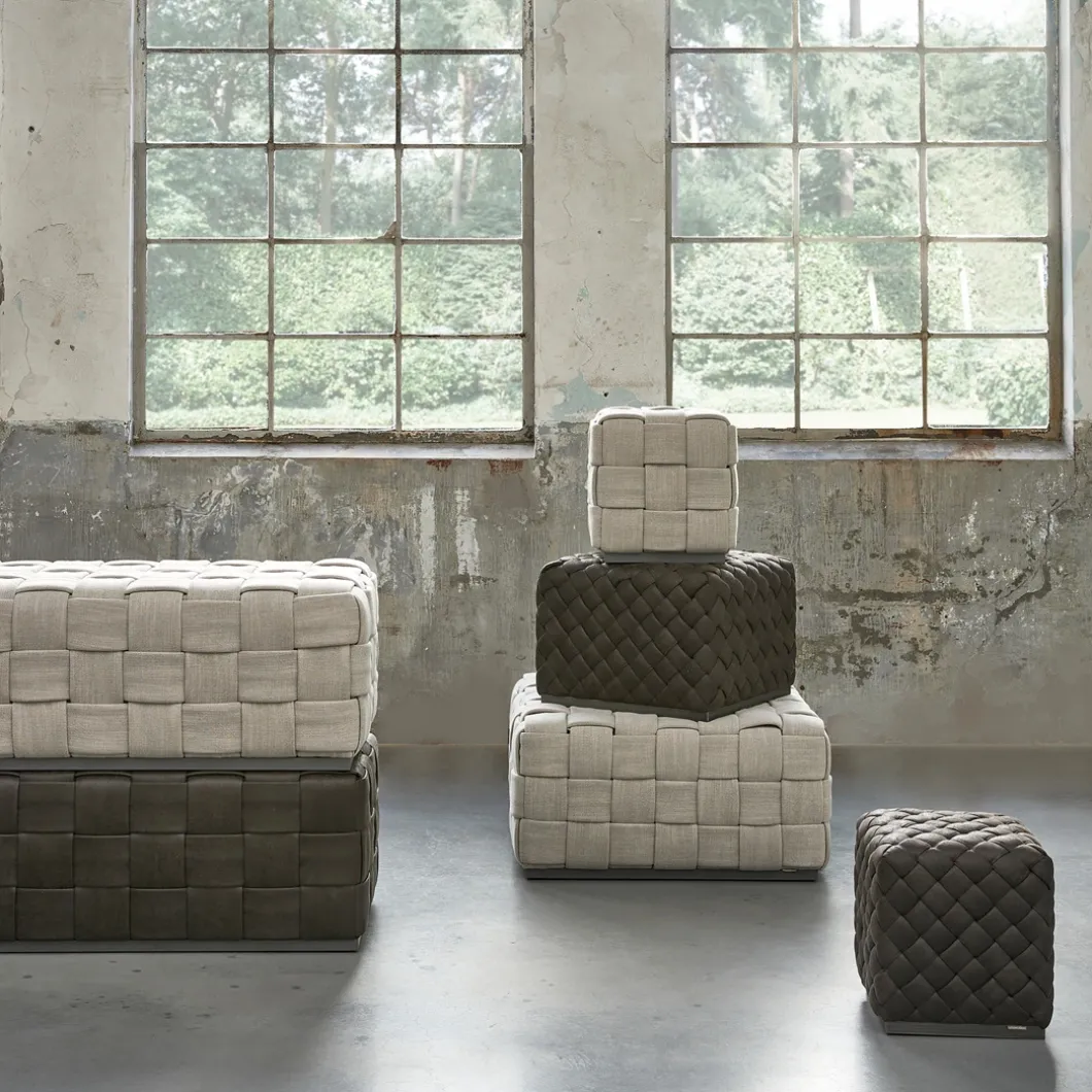 Poef Room 48 Metal Frame, Fabulous Flax, Mouliné Linnen